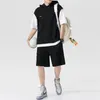 Mens Tracksuits Summer Large Size Sports Suit Breattable Wear Wild High Street Chic Fake Twopiece Tshirt Simple Shorts 230512