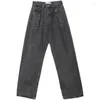 Jeans da uomo 2023 Autunno Coreano Piccolo Vita Alta Gamba Larga Papà Pantaloni Allentati Casual Pantaloni di Jeans Neri Maschio Vintage Y6263