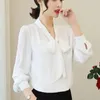 Women's Blouses Spring Chiffon losse shirt tops lange mouw boog vaste kleur all-match blouse temperament elegante vrouwen kleding