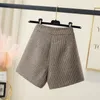 Damesshorts Herfst High Taille Wide Been Shorts Winter Wear Booty Booty Shorts Winter Wollen Houndstooth shorts voor vrouwen 230515