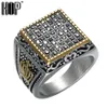 Punk Crown Wzór męski Pierścienie sygnet vintage kwadratowy tytanowy stal nierdzewna pierścienie kryształowe dla mężczyzn biżuteria 274Z