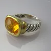 Cluster Anneaux Plaqué Or Bijoux En Argent Grand Citrine Noblesse Anneau Marque Solide 925 Steling Femmes Saint Valentin Cadeaux