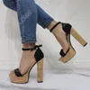 Olomm nova feminina artesanal Sandals Cork Block Sexy High Heels Sandals Aberto do pé preto Sapatos casuais mulheres PLUS TAMANHO 5-20