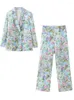 Calças de duas peças femininas Terno floral de terno largo para mulher 2 peças Moda Office Lady Blazer Suits Sets Casual 2023 Spring Coat