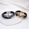 Bangle Fashion Black Multilayer Leather Bracelet Мужчины из нержавеющей стали якорь -магнитная застежка петля Braind Bangles Jewelry