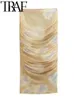 Dwuczęściowa sukienka Traf Gal drukowana tiulowa kobietę Traf Ruched Rleeveleless Bezpleśne bez ramiączki Top Kobietowe garnitury midi 2023 Summer 2 -częściowy zestaw p230515