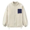 Kvinnors jackor vsue kvinnor outwear bomber jacka blixtlås ficka beige blå fleece brev överdimensionerad c0548