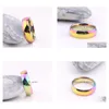 Bandringen 2021 Nieuwe modeheren dames regenboog colorf ring titanium roestvrijstalen druppel levering sieraden dhgarden dhuee