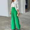 Women's Two Piece Pants S-3XL fashion Shirt Tophigh Waist Solid Color Wide Leg Pants Spring And Summer Fashion Trend Two-piece Set 230515
