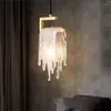 Lampes suspendues Lampe en cuivre de luxe Imitation Modèle de glace Chevet Tête unique Suspendue Salle à manger Chambre Suspension Éclairage Lumières en verre