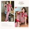 Ensemble de pyjamas en soie de luxe pour femmes avec lettre imprimée et col en V pour femmes