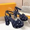 2023 designer luxury Sexy Peep-toe heel sandals L family womens 100% leather Letter printed one line strap Roman sandal lady fashion Waterproof chunky heel shoes size