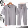 Mens chándales camisa pantalones verano moda tendencia hombres algodón lino traje manga corta hombres camisa tamaño completo M5XL 230512