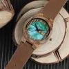 Montres-bracelets pour hommes en bois montre-bracelet à quartz en marbre/vert jade cadran montre rétro pour hommes femmes cuir marron montre en bois naturel