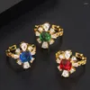 Anelli a grappolo Trendy Ruby Gemstone Opening Regolabile Green Crystal Flower Chain Ring Retro per gioielli da donna Anniversario di matrimonio Amici