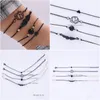 Charmarmband 2021 Nytt mode 4st Gothic Black Feather Lotus Set Heart Boho Bangles For Women Wrist Chain Armband Drop D Dhgarden Dhahs