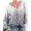 Camicette da donna 2023 Camicia casual a maniche lunghe con stampa pentagramma Camicetta taglia grande S-5XL Top estivo Camisetas Mujer Blusa Feminina all'ingrosso