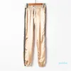 Fashion-female Summer Satin Pants Women أوروبا فضفاض عارضة الرياضة موضة ركض الشارع الشهير بنطلون طويل مصمم بنطلون