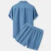 Mensu -trajes Summer Corduroy Set Streetwear Casual Casual Camisa de botão e shorts roupas de luxo de 2 peças 230512