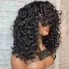 Capeless Afro Kinky Curly Human Hair Wig with curly bang fringe hairline Brazilian Hair Full Volume Kinki Culr None Lace Front Wigs 150% Denisty 14 Inch Diva1