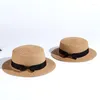 Szerokie brzegowe czapki 2023 proste letnie rodzic-dziecko kapelusz plażowy żeńska swobodna Panama Lady Brand Women Flat Bowknot Straw Cap Girls