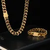Pendant Necklaces 18k goldplated chunky necklace high polished stainless steel Miami flat curl men's Cuban chain 230512