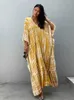 Casual Dresses 2023 Bohemian Printed V-Neck Batwing Sleeve Side Split Loose Dress for Women kläder Plus Size Beachwear Maxi Dresses Q1218 P230515