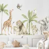 Enfants Jouets Autocollants Grand Lion Africain Girafe Animaux Sauvages Arbre Tropical Aquarelle Sticker Mural Pépinière Stickers Muraux Enfants Garçons Chambre Décor À La Maison