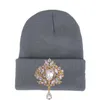 New Winter Hats For Women Warm Knitted Luxury Flower Crystal Beanies Hat Female Skullies Caps Gorras HCS332