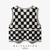 Women's Vests Autumn Korean Cardigan Tank Outerwear Woven Thousand Bird Heavy Craft Hooked Black And White Checkerboard Female Vest