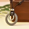 Vintage Men Women Double Circle Adjustable Leather Cord Necklace Pendant Jewelry Christmas Gift Initial Necklace