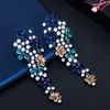 Bengelen kroonluchter cwwzircons Long Drop Flower Multi Color Blue Cubic Zirconia oorbellen voor vrouwen Fashion Statement Wedding Party Sieraden CZ669 230512