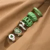 Bröllopsringar Vintage Green Embrace Hands Set For Women Metal Paint Coating Fashion Ins Style Love Heart Ring 2023 SMYEMBER Gift