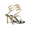 Rene caovilla Golden Sandals Rhinestones embellished Metallic cortex Snake Strass stiletto Heel sandals Evening shoes Luxury Designers Ankle Wraparound H