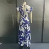 Casual jurken ellafads vrouwen maxi jurk zomer sexy mode lekkende taille v nek backless vlinder korte mouw print lange rok jurken 230512