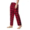 Men's Pants Red Black Plaid Pajama Men Lounging Relaxed House PJs Sleep Bottoms Mens Flannel Cotton Drawstring Button Sleepwear