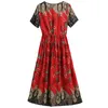 Casual Dresses Vintage Floral Print Maxi Dress Women Boho Short Sleeve Long Dress O-Neck Casual Bohemian Woman Dresses Belt 230515