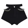 Women's Shorts Summer Fashion Women Waist Chain Hollow Out Sexy Mini Casual Girls Show Nightclub Pole Dance Black Short Pants Bottom