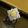 Cluster Rings Wong Rain 925 Sterling Silver 1CT krossad Citrine High Carbon Diamond Wedding Engagement Smycken Flower Ring for Women