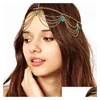 Hårnålar etnisk boho brud hårnåltillbehör för kvinnor guld tofsar charm hårband gröna turkoisar huvudkedjor dhgarden dh8bo