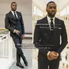 Men's Suits & Blazers Spring/Autumn Navy Blue Pinstripe Business Men Custom Made Double Breasted Jacket With Pants 2 Pieces Set Weding Blaze