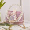 Sweet baby girls Pearl sequin handbag fashion children Lace 3D small rabbit One shoulder bag Kids plaid chain crossbody bags F1662