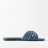 Sandals ZAZA Women Flat Denim Sandals Summer Blue Studded Slippers Fashion Beach Flats Sandals Plus Size Squared Toe Flat Shoes 230515