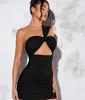Casual Dresses Party Off Shoulder Bust High Waist Wrap Hip Skirt Sexy Hollow Out Strap Ruffle Short