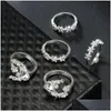 Band Rings 5Pcs Set Bohemian Vintage White Gem Moon Stars Geometric Crystal Ring Women Charm Joint Party Jewelry Gift Dhgarden Dhriv