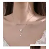 Pendant Necklaces Sier Crystal Shell Cherry Blossoms Charm Necklace For Women Choker Collares Party Jewelry Drop Deli Dhgarden Dhous