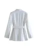 Ternos femininos nlzgmsj blazer branco para mulheres 2023 vestido de manga longa vintage casaco casual com faixas de gabinetes