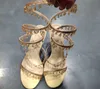 Hänge underbara sandaler lyxdesigner Rene Caovilla Crystal Light Wrapped Foot Ring Stiletto Bröllopsskor Top Quality Rhinestone High Heeled Gladiator SAH