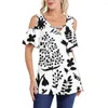 Dames t shirts zomer dames bloem print shirt o-neck short mouw blouse mode off-the-shoulder t-shirts kleding