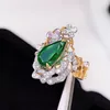 Cluster Rings Guild Hjy Colombia Origin Pure 18K Gold Jewelry 2.35ct Green Emerald Gemstones Diamonds Female For Women Fine